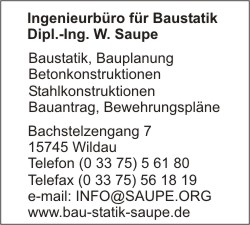 Ingenieurbro fr Baustatik Dipl.-Ing. W. Saupe