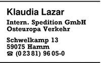 Lazar Internationale Spedition GmbH, Klaudia