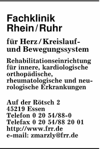 Fachklinik Rhein/Ruhr fr Herz, Kreislauf- und Bewegungssystem