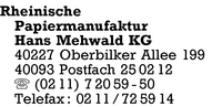 Rheinische Papiermanufaktur Hans Mehwald KG