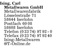Ising, Carl, Metallwaren GmbH