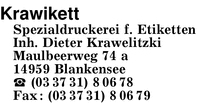 Krawikett Spezialdruckerei f. Etiketten, Inh. Dieter Krawelitzki