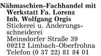 Nhmaschinen-Fachhandel mit Werkstatt Fa. Lorenz Inh. Wolfgang Orgis